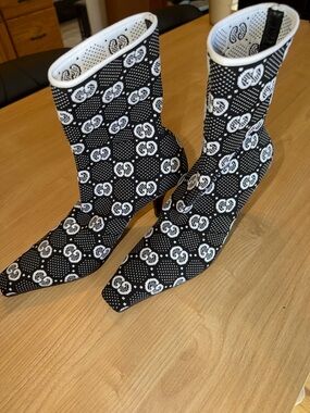 Gucci Black and White GG Logo Ankle Boots